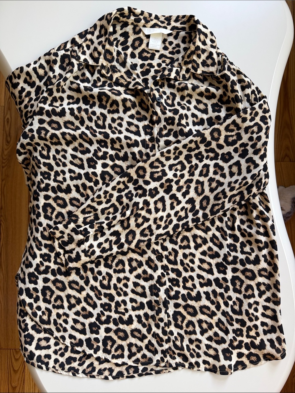 H&M Leopard Print Button-Down Shirt in Black and Tan